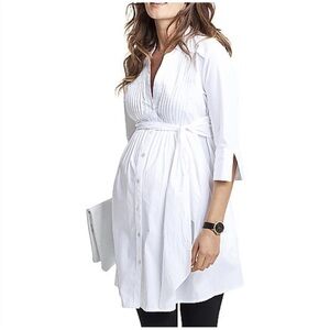 Isabella Oliver Libby Long Line Maternity Shirt Women’s Size XS Pleated Ivory